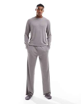 ASOS DESIGN loungewear set with long sleeve boxy T-shirt in dark gray ASOS DESIGN