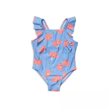 Baby Girl's &amp; Little Girl's Beach Bloom Ruffle Trim Swimsuit Snapper Rock