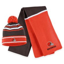 Women's WEAR by Erin Andrews Orange Cleveland Browns Colorblock Cuffed Knit Hat with Pom and Scarf Set WEAR by Erin Andrews