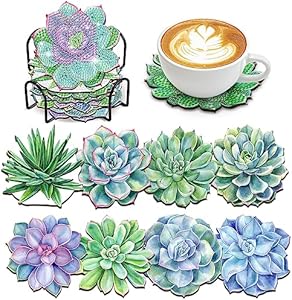 clothmile 8 Pcs Beach Style Diamond Art Coasters Kits with Holder DIY Summer Diamond Art Kits for Beginners, Adults, Kids, Diamond Art Crafts Supplies Clothmile