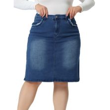 Plus Size Pencil Skirt for Women Casual Slim Side Slit Jean Denim Skirts Agnes Orinda