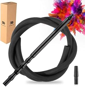 Silicone Hookah Hose Washable 6Ft Shisha Pipe Detachable 11.3'' Aluminum Mouthpiece + 60'' Silicone Hose For Premium Hookah Accessories (Matte Black) Hokaset