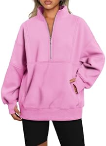 AUTOMET Women's Half Zip Oversized Sweatshirts Fleece Pullover Long Hoodies Casual Mock Turtleneck Sweaters with Pockets Automet