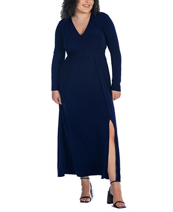 Платье макси с V-образным вырезом и длинными рукавами больших размеров 24Seven Comfort