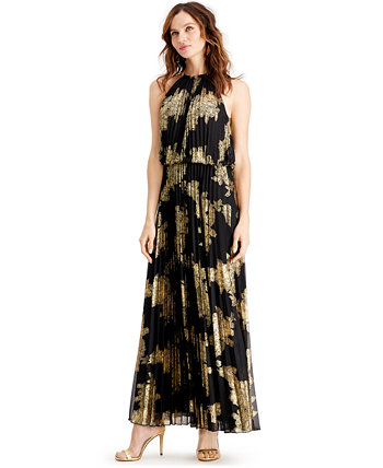 Плиссированное платье с золотым принтом MSK