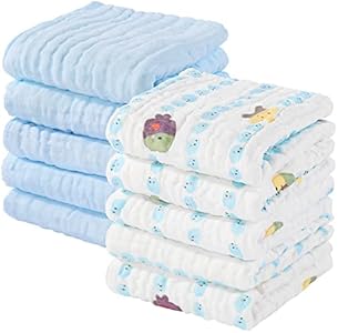 Yoofoss Muslin Baby Washcloths 100% Cotton Face Towels 10 Pack Wash Cloths for Baby 12x12in Soft and Absorbent Baby Wipes (Dark Green) Yoofoss