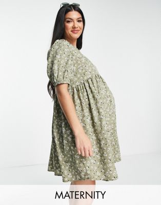 Зеленое платье мини с завязками на рукавах и цветочным принтом New Look Maternity New Look Maternity