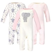 Touched by Nature Baby Girl Organic Cotton Coveralls 2pk, Girl Elephant Touched by Nature