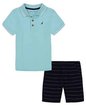 Рубашка-поло из пике с кончиками для мальчиков и оксфордские шорты в полоску для мальчиков, набор из 2 предметов Nautica