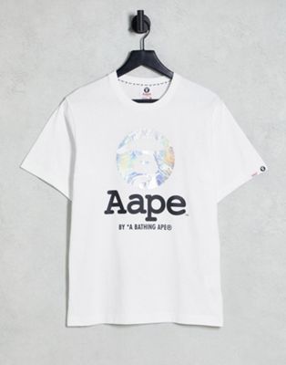 Белая футболка с камуфляжным принтом и фольгой Aape By A Bathing Ape OG Moonface AAPE BY A BATHING APE®