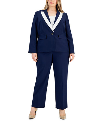 Plus Size Contrast-Trim Peak-Lapel Pantsuit Le Suit