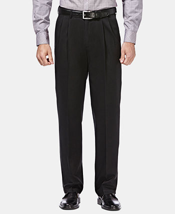 Мужские классические брюки цвета хаки без железа премиум-класса со скрытой расширяющейся талией со складками HAGGAR
