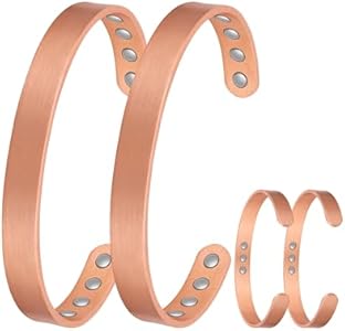 Jecanori 2Pcs Magnetic Copper Bracelets for Women, Vintage Flower 99.99% Pure Copper Bracelets with 3500 Gauss Magnets, Adjustable Cuff Jewelry with Gift Box Jecanori