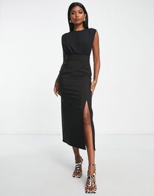 Черное блузонное платье миди без рукавов с карманом и разрезом ASOS DESIGN ASOS DESIGN