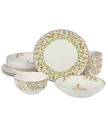 Tree Festival 12 Piece Double Bowl Dinnerware Set, Service for 4 Gibson Home
