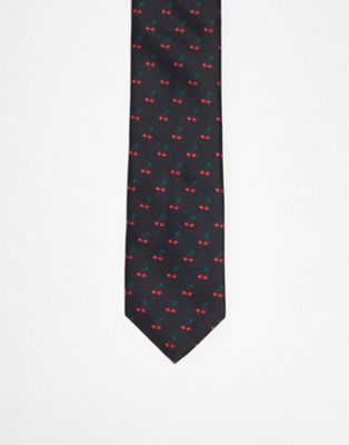 Черный стандартный галстук с принтом вишни ASOS DESIGN ASOS DESIGN