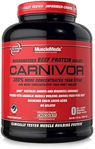 MuscleMeds CARNIVOR Beef Protein Isolate Powder, Muscle Building, Recovery, Lactose Free, Sugar Free, Fat, Free, 23g Protein, Halal Certified, Chocolate, 28 Servings MuscleMeds