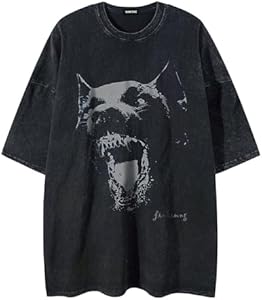 Vamtac Mens Oversized Washed Dog Graphic Tees Casual Summer Tops Streetwear Aesthetic T-Shirt Unisex Vamtac