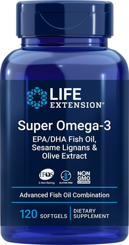 Super Omega-3 EPA-DHA с экстрактом кунжута и оливковым экстрактом - 120 мягких капсул - Life Extension Life Extension