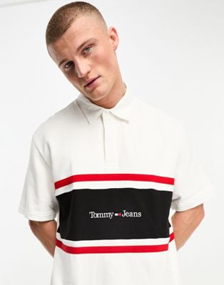 Белая рубашка-поло с линейным логотипом в вертикальную полоску Tommy Jeans Tommy Jeans