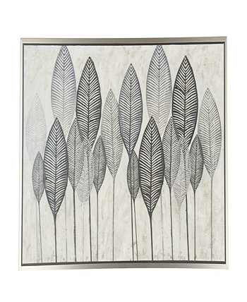 Настенное искусство в рамке в виде листьев на холсте и серебристой рамке, 55 x 1 x 27 дюймов Rosemary Lane