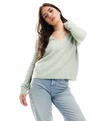 JDY v neck long sleeve knit sweater in light green Jdy