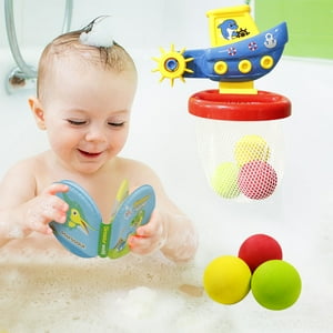 HANMUN Bath Toy Toddler Basketball Hoop Balls Playset Ship-themed Bathtub Basketball Hoop Balls Set Bathing Pool Toys Shooting Game for Bathroom Indoor + Dinosaur Book HANMUN