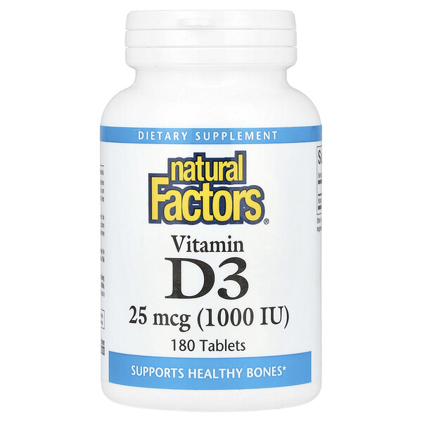 Витамин D3 - 25 мкг (1000 МЕ) - 180 таблеток - Natural Factors Natural Factors