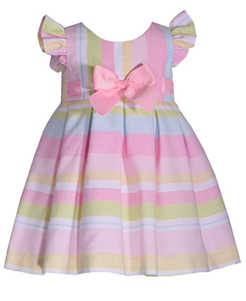 Полосатое льняное платье с развевающимися рукавами и бантом для маленьких девочек Bonnie Baby