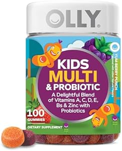 OLLY Kids Multivitamin & Probiotic Gummy, Digestive Support, Vitamins A, D, C, E, B, Zinc, Chewable Supplement, Berry Flavor OLLY