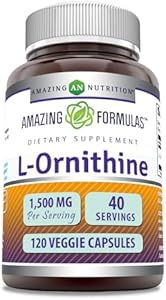 Amazing Formulas L-Ornithine 1500 Mg Per Serving Veggie Capsules Supplement | Non-GMO | Gluten Free | Made in USA (120 Count) Amazing Nutrition