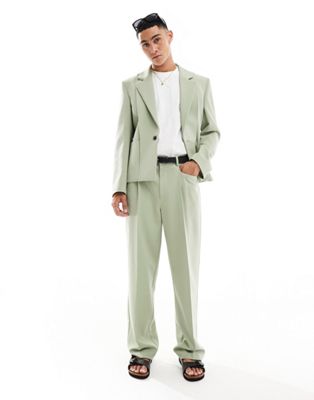 Широкие костюмные брюки серо-зеленого кроя ASOS DESIGN ASOS DESIGN