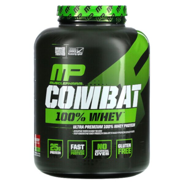 Combat 100% Whey Protein, клубника, 5 фунтов (2,27 кг) MusclePharm