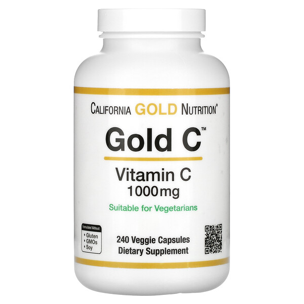 Gold C, витамин C, 1000 мг, 240 растительных капсул California Gold Nutrition