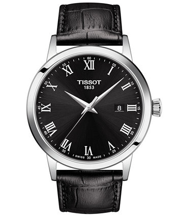 Мужские часы Swiss Classic Dream с черным кожаным ремешком, 42 мм Tissot