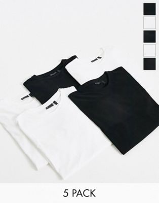 Комплект из пяти черно-белых футболок с круглым вырезом ASOS DESIGN ASOS DESIGN