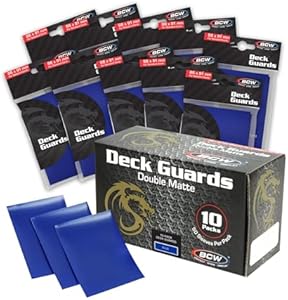 BCW Deck Guard - Double Matte Card Sleeves | 500 Count Box (10 Packs of 50 Sleeves) |Acid-Free, No PVC | Fits 2.5" x 3.5" Game Cards | Archival Safe Sleeves for Card Protection (Black) Bcw