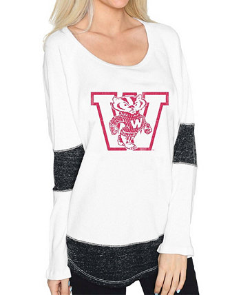 Женская белая контрастная футболка бойфренда Wisconsin Badgers с длинным рукавом Original Retro Brand