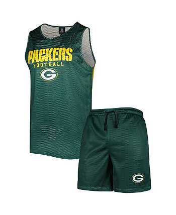Мужской зеленый комплект из майки и шорт с v-образным вырезом и цветными блоками Green Bay Packers FOCO