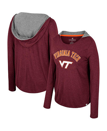 Women's Maroon Virginia Tech Hokies Distressed Heather Long Sleeve Hoodie T-shirt Colosseum