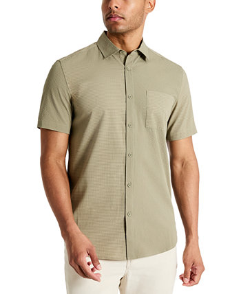Men's Slim Fit Short-Sleeve Mixed Media Sport Shirt Kenneth Cole