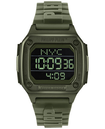 Мужские цифровые часы Hyper Shock с зеленым силиконовым ремешком 44 мм Philipp Plein