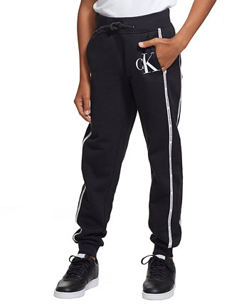 Флисовые брюки-джоггеры с отделкой в рубчик с логотипом Big Boys Calvin Klein