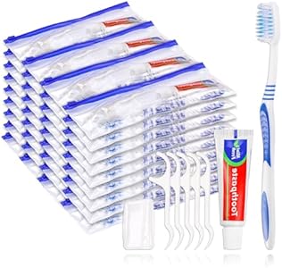 Disposable Travel Toothbrush and Toothpaste Set,Travel Kit with Plastic Zip Bag,Toothbrush Head Cover, Floss Pick,25gram Toothpaste,Bulk Toothbrush for Homeless,Travel,Hotel(15) SLequipo