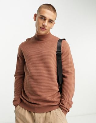 Оранжевый вязаный свитер в рубчик с воротником-стойкой Harry Brown Harry Brown