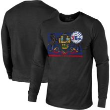 Мужская черная футболка Majestic Threads Philadelphia 76ers City and State Tri-Blend с длинными рукавами Majestic Threads