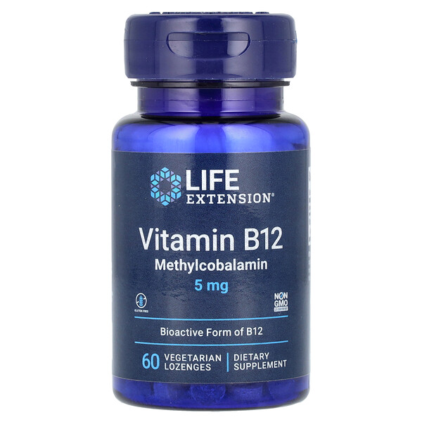 Витамин B12 Метилкобаламин - 5 мг - 60 растительных таблеток - Life Extension Life Extension
