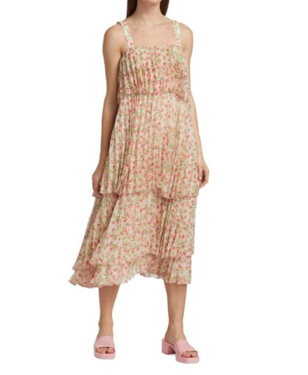 Плиссированное шифоновое платье миди с цветочным принтом Something Navy