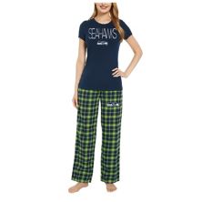 Women's Concepts Sport Navy/Neon Green Seattle Seahawks Arctic T-Shirt & Flannel Pants Sleep Set Unbranded