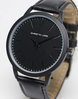 Черные часы с ремешком из искусственной кожи Christin Lars Christin Lars